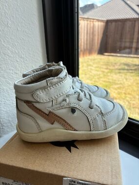 Old Soles White High-Top Sneakers with Tan Lightning Accent